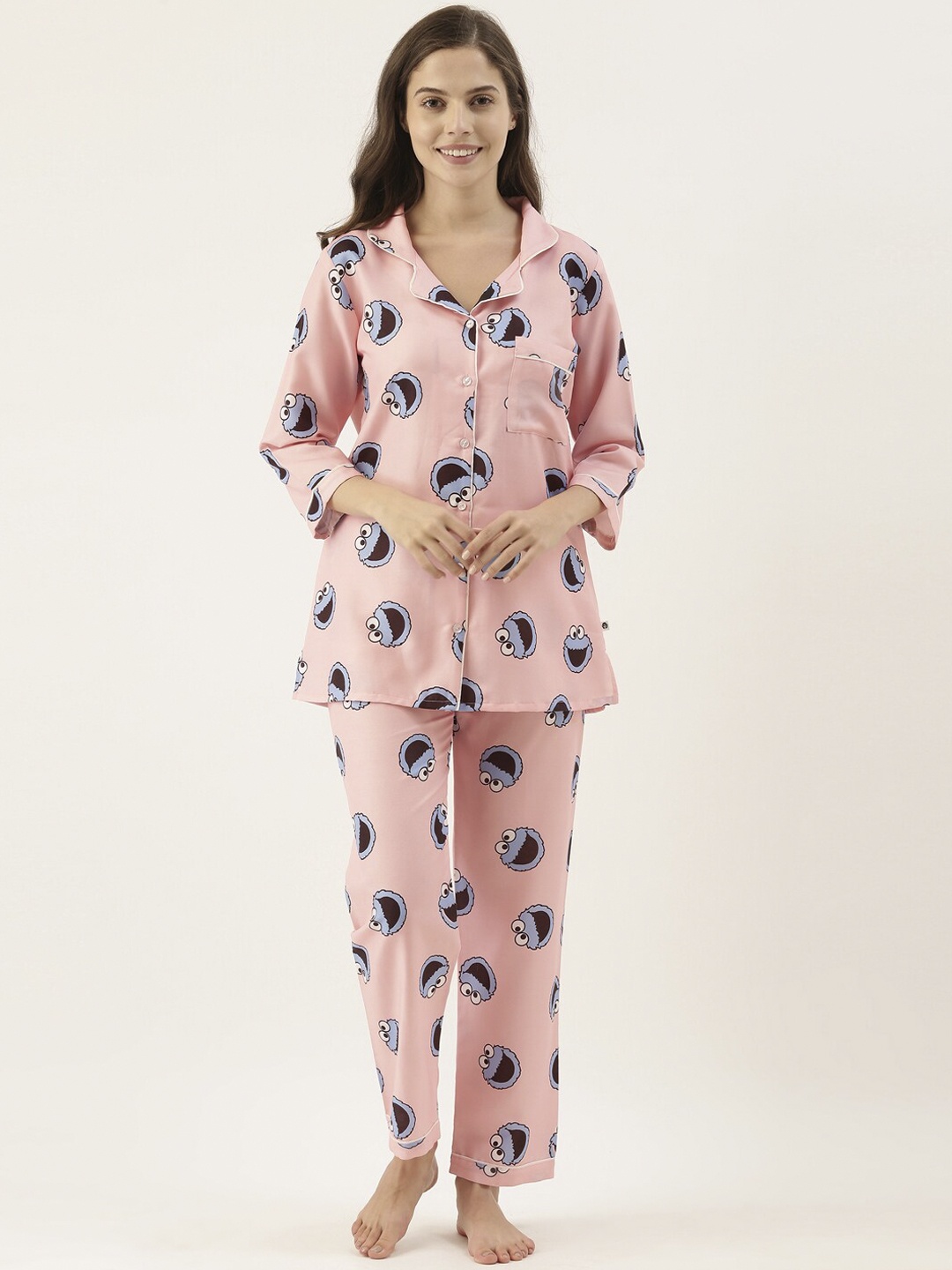 

Bannos Swagger Women Pink & Brown Printed Night Suit