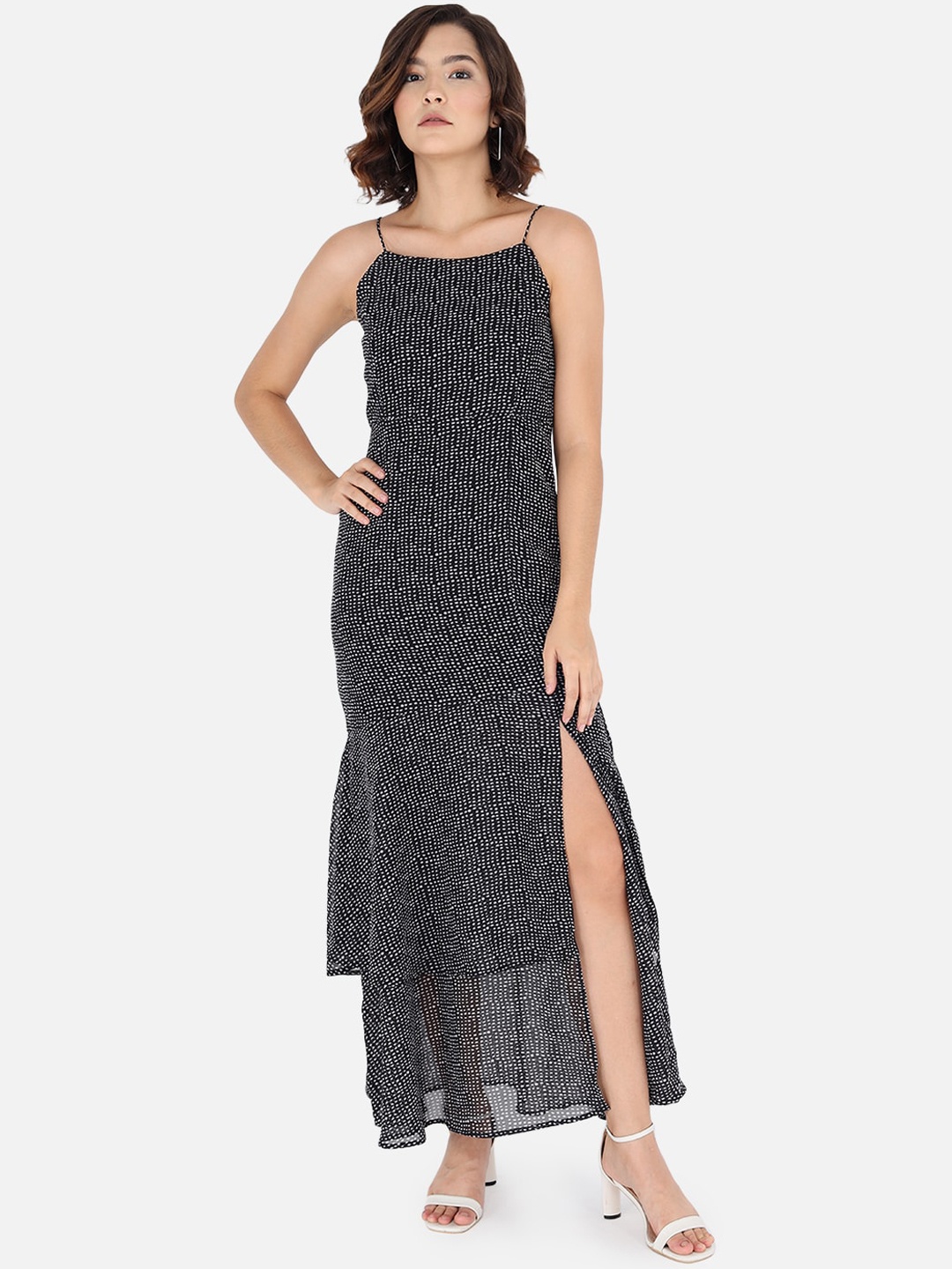 

Trend Arrest Black Georgette Polka dots Printed Maxi Dress