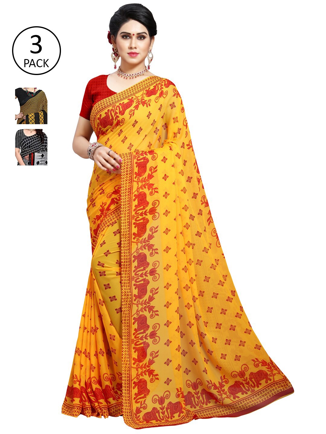 

KALINI Women Pack of 3 Printed Saree, Yellow