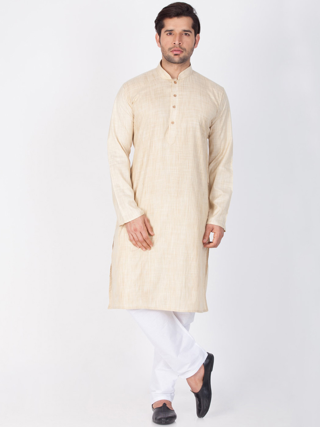 

VASTRAMAY Men Beige & White Solid Kurta with Pyjama