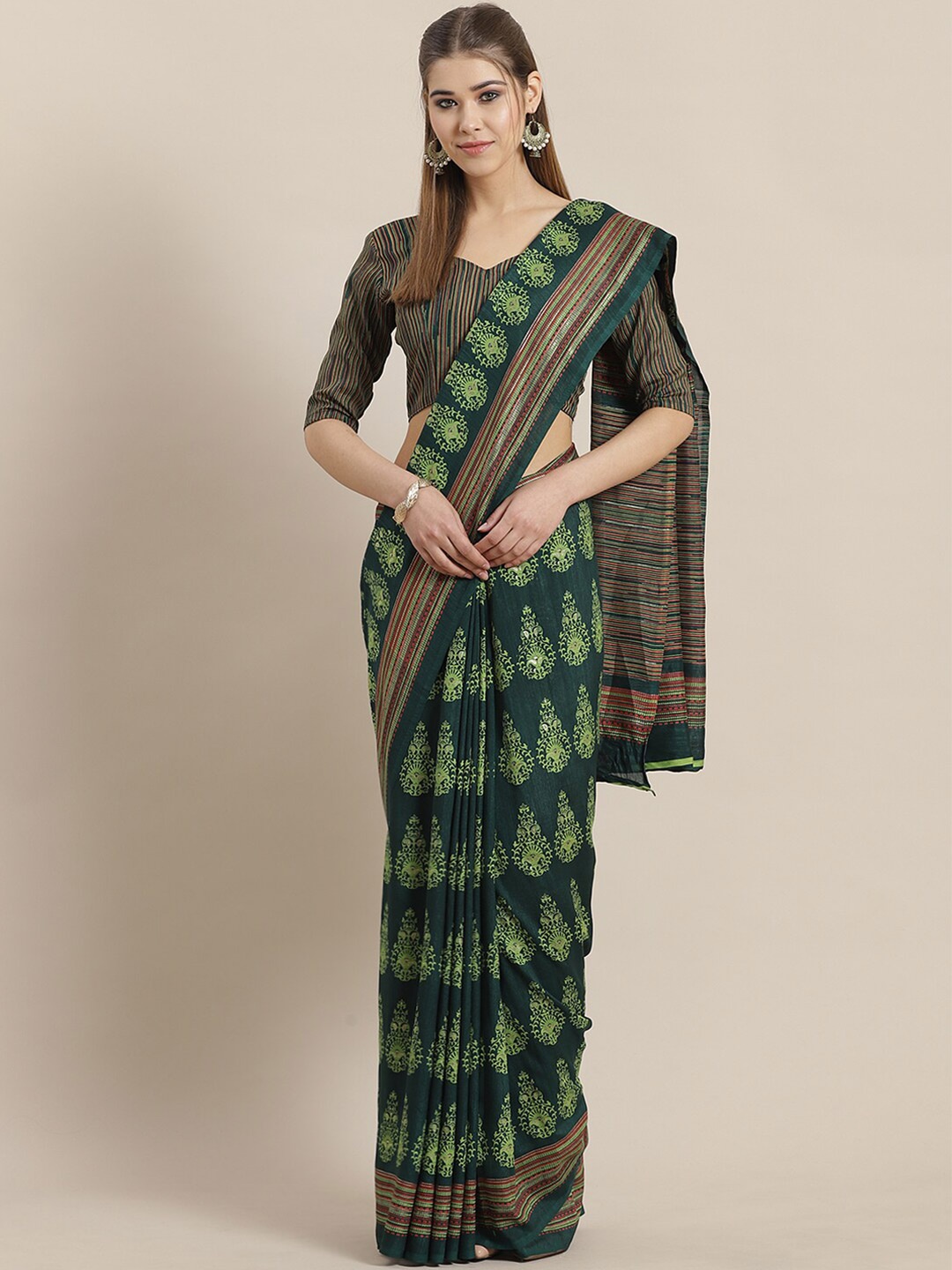 

Saree mall Green Ethnic Motifs Sarees