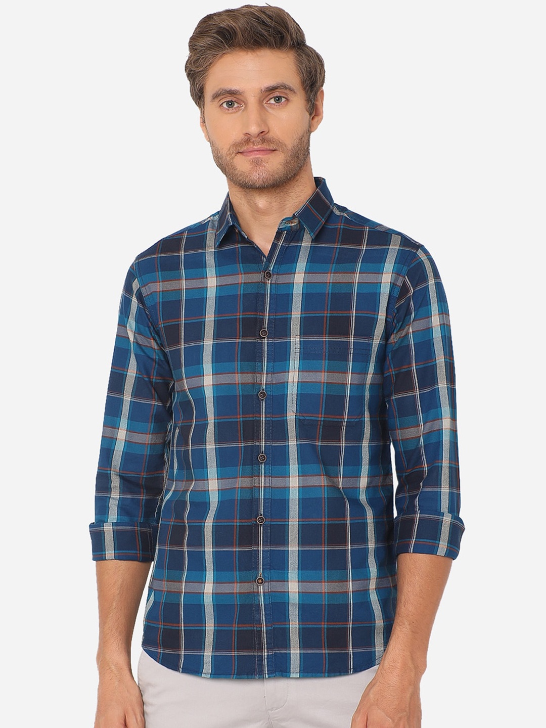 

Greenfibre Men Blue Checked Slim Fit Casual Shirt