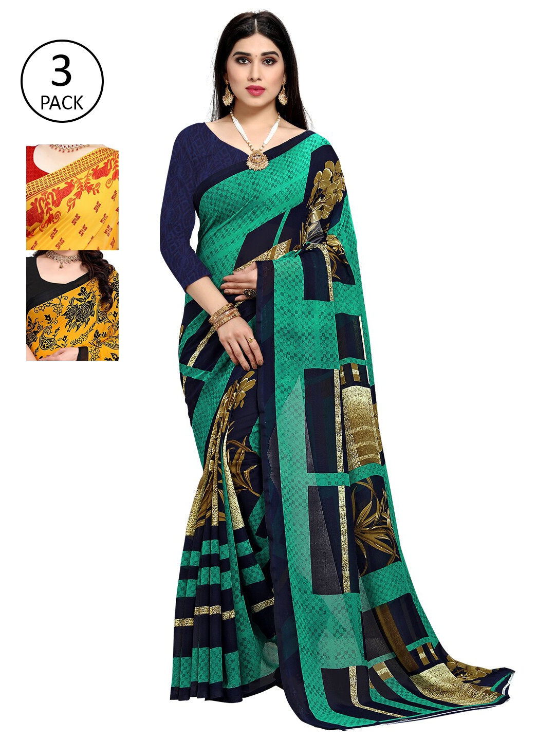 

KALINI Yellow & Red Ethnic Motifs Pack of 3 Saree