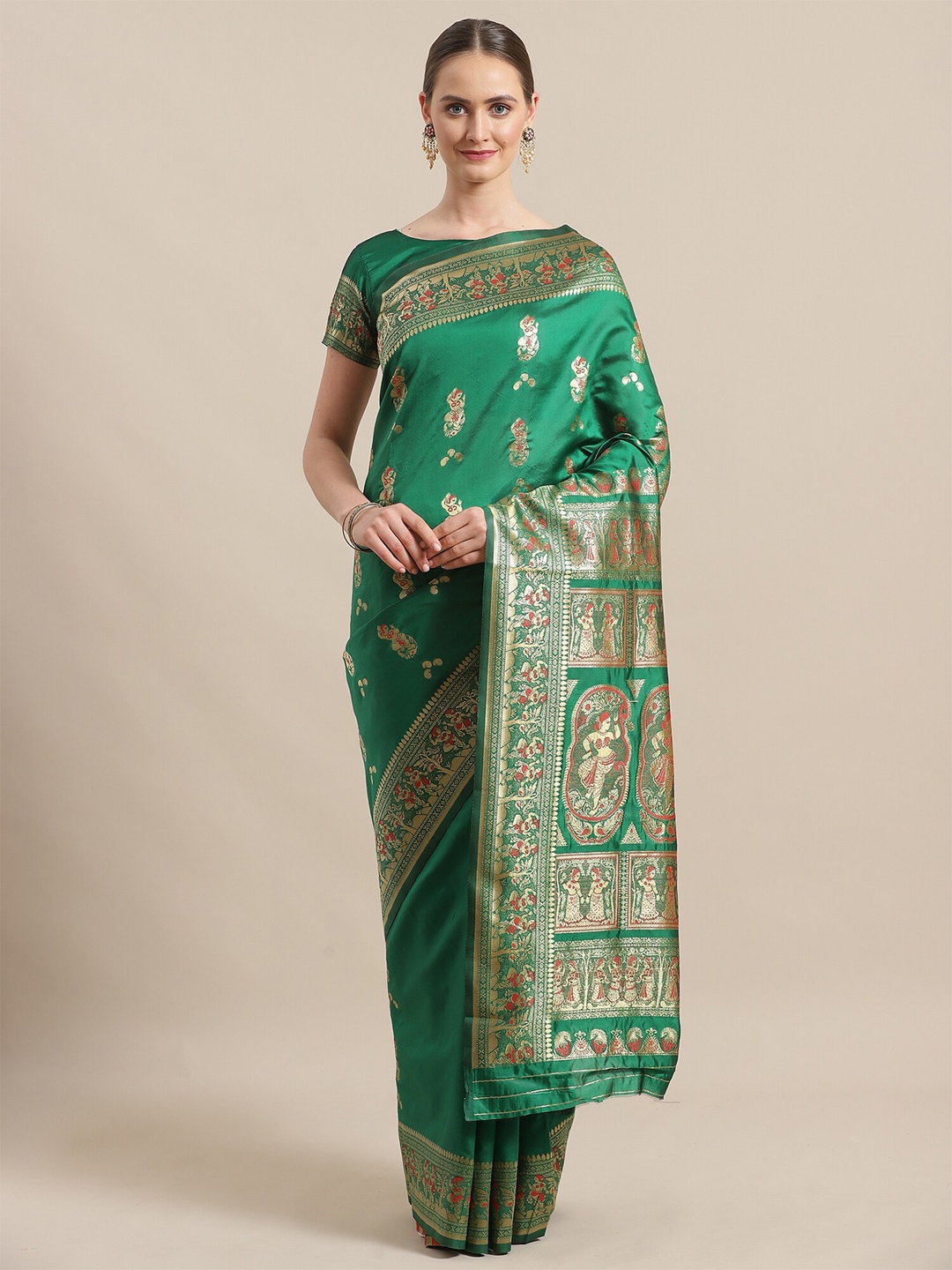 

Saree mall Green Ethnic Motifs Silk Blend Sarees
