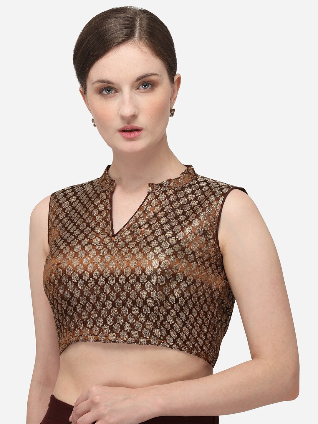 

Nanda Silk Mills Women Brown Embellished Silk Stitched Blouse