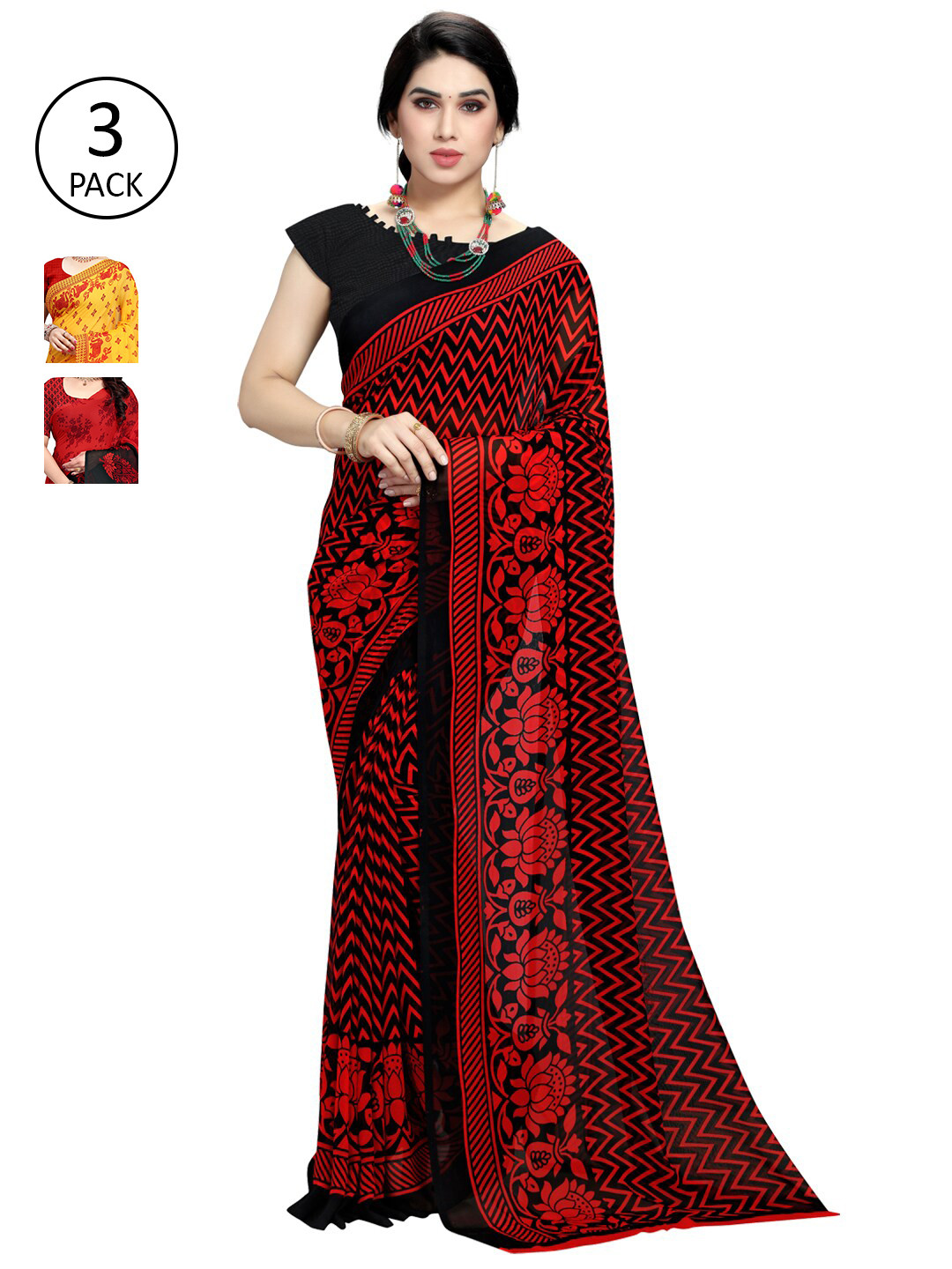 

KALINI Red & Black Saree