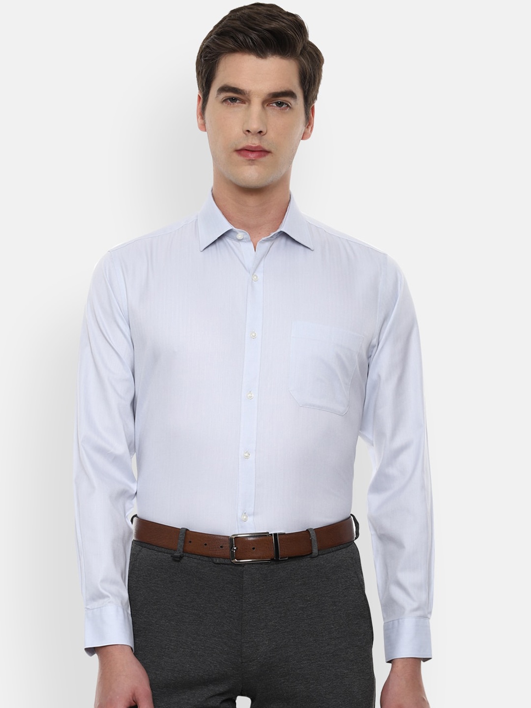Van Heusen Men Blue Self Design Cotton Formal Shirt