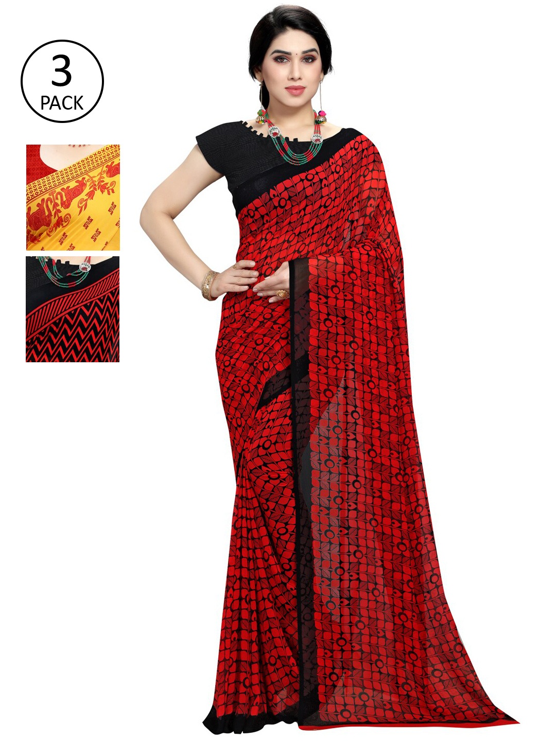 

KALINI Pack of 3 Printed Poly Georgette Saree, Multi