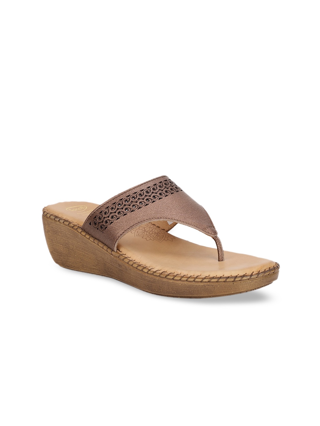 

Scholl Copper-Toned Leather Comfort Sandals with Laser Cuts