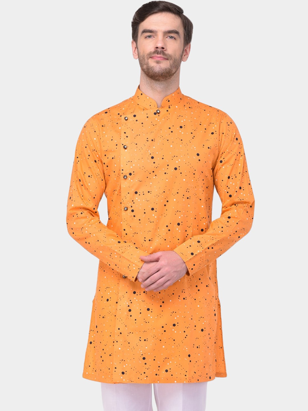 

SG LEMAN Men Yellow Polka Dot Printed Kurta, Rust