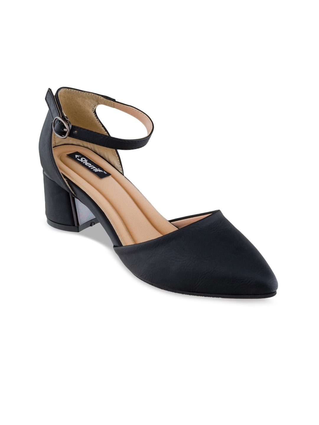 

Sherrif Shoes Black Printed Block Pumps with Buckles