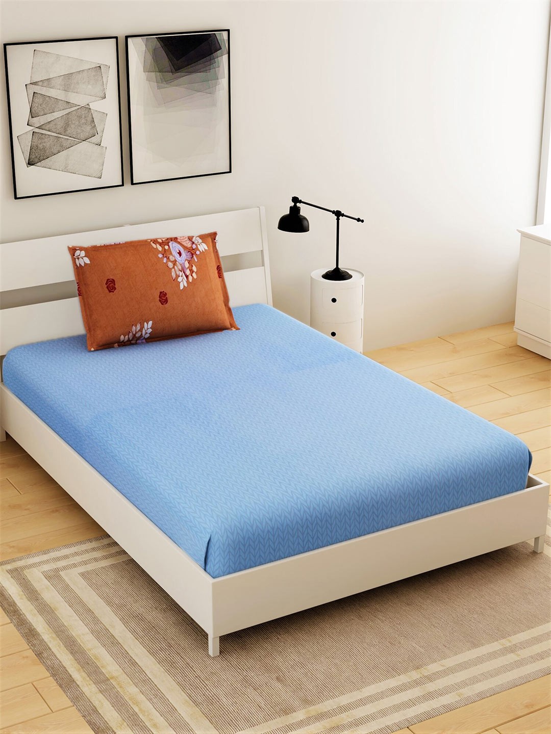 

Salona Bichona Blue & Brown 144 TC Single Bedsheet with 1 Pillow Covers
