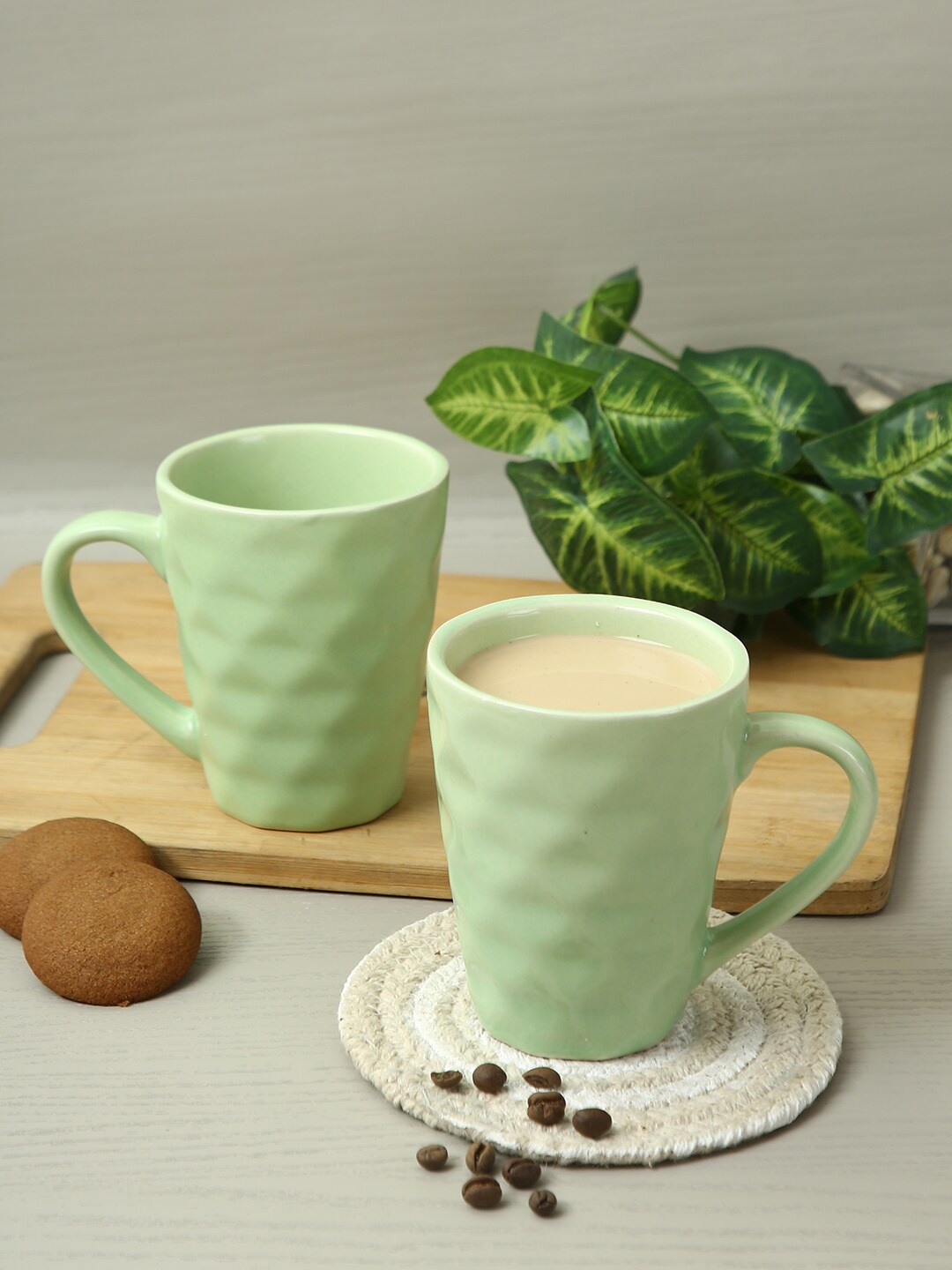 

Aapno Rajasthan Set Of 6 Green Solid Ceramic Glossy Mugs