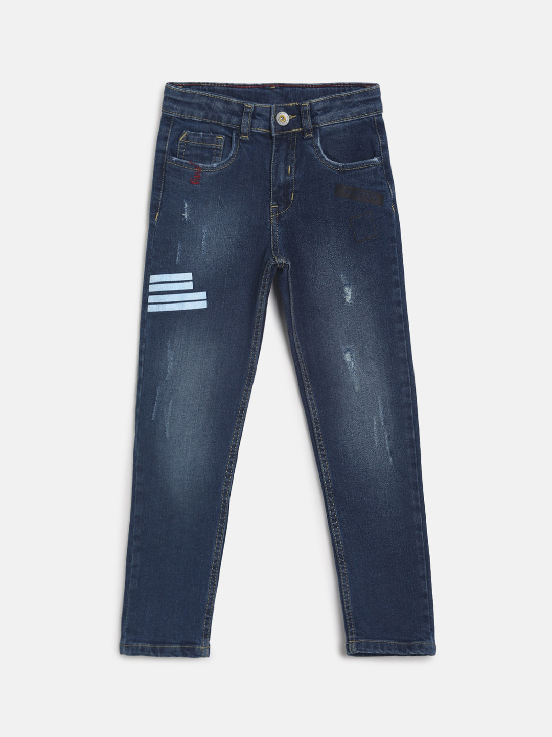 

TALES & STORIES Boys Blue Slim Fit Mildly Distressed Light Fade Jeans