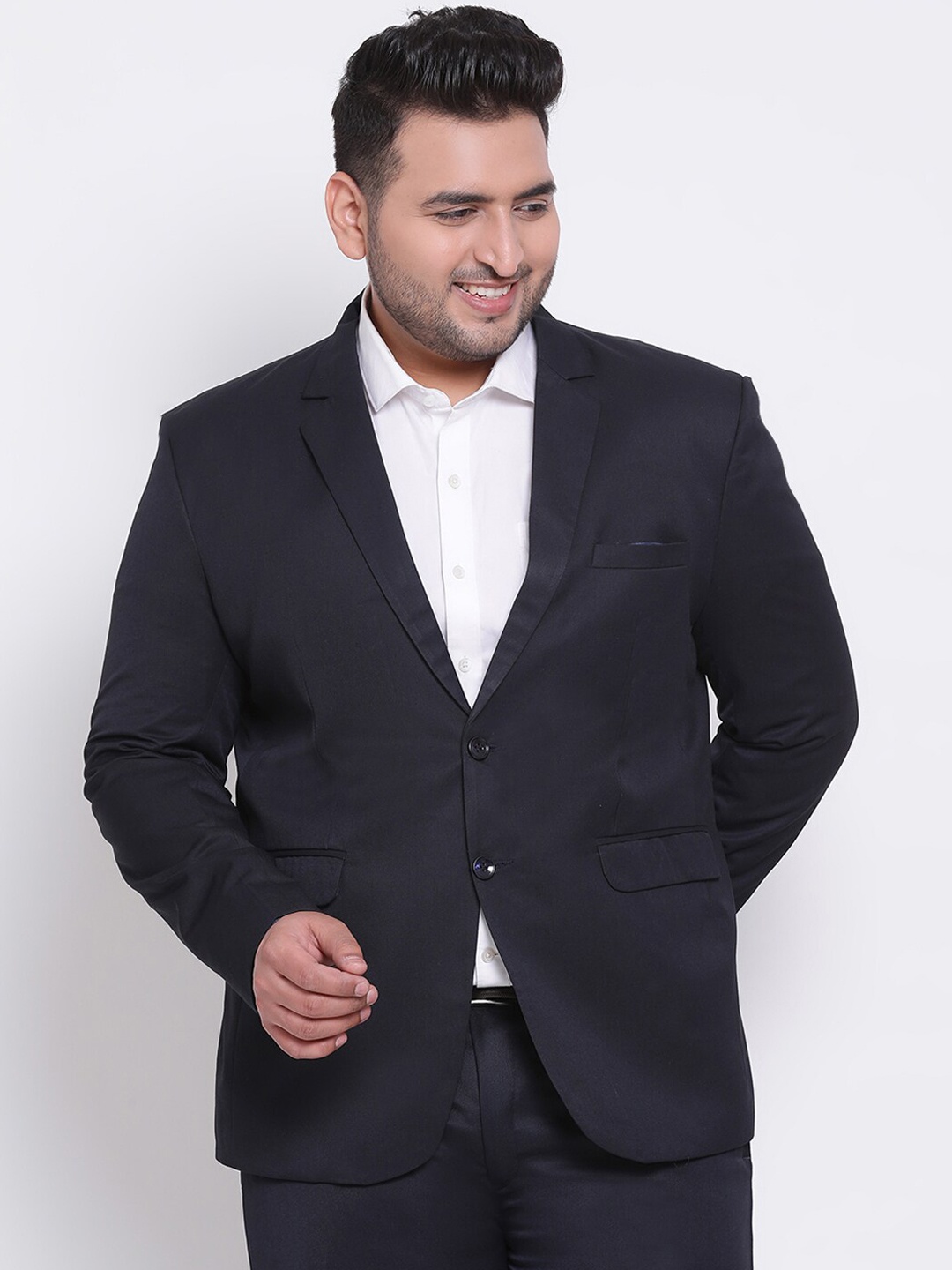 

hangup trend Men Navy Blue Solid Single-Breasted Formal Blazer