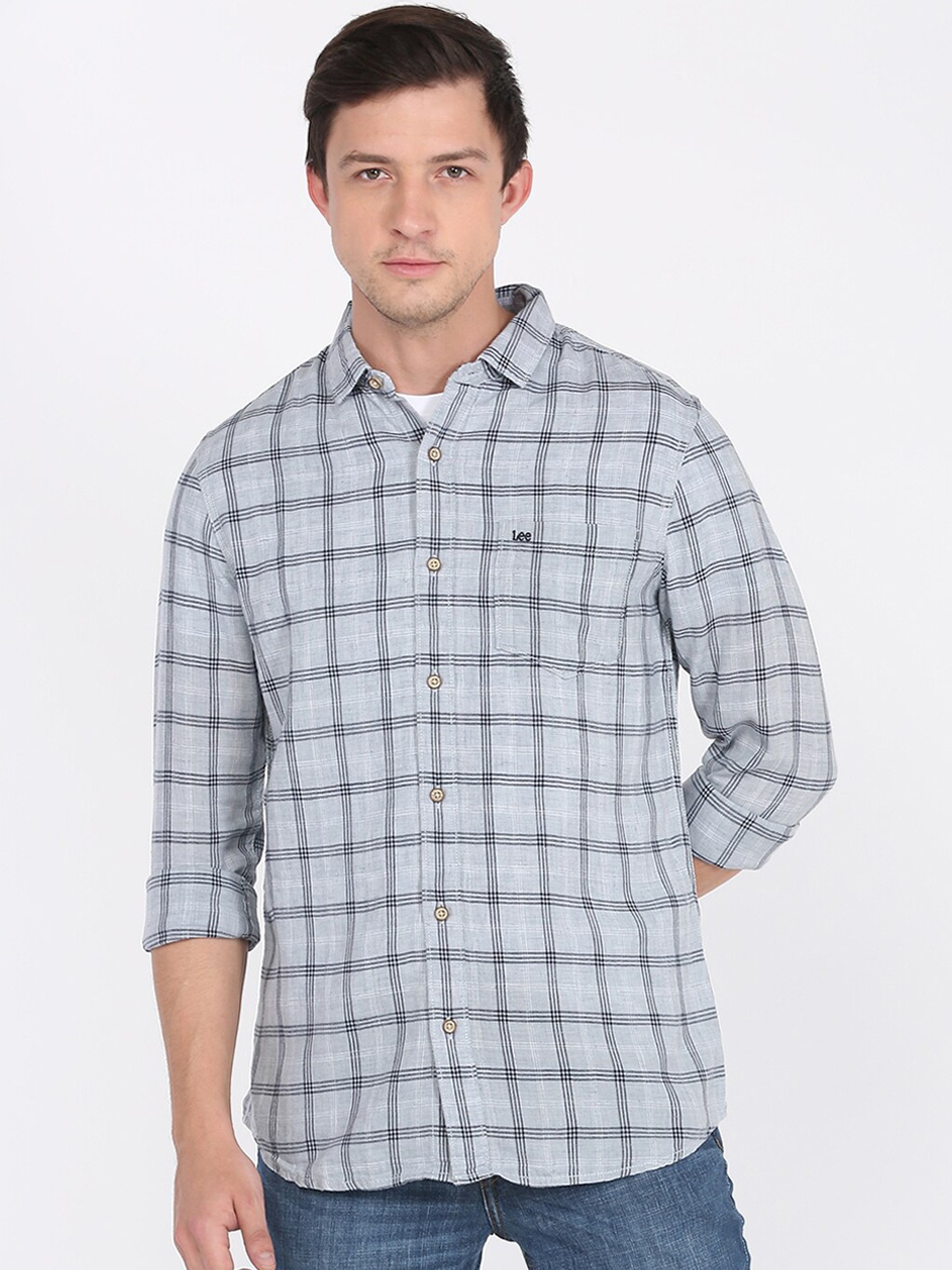 

Lee Men Grey Slim Fit Checked Casual Shirt