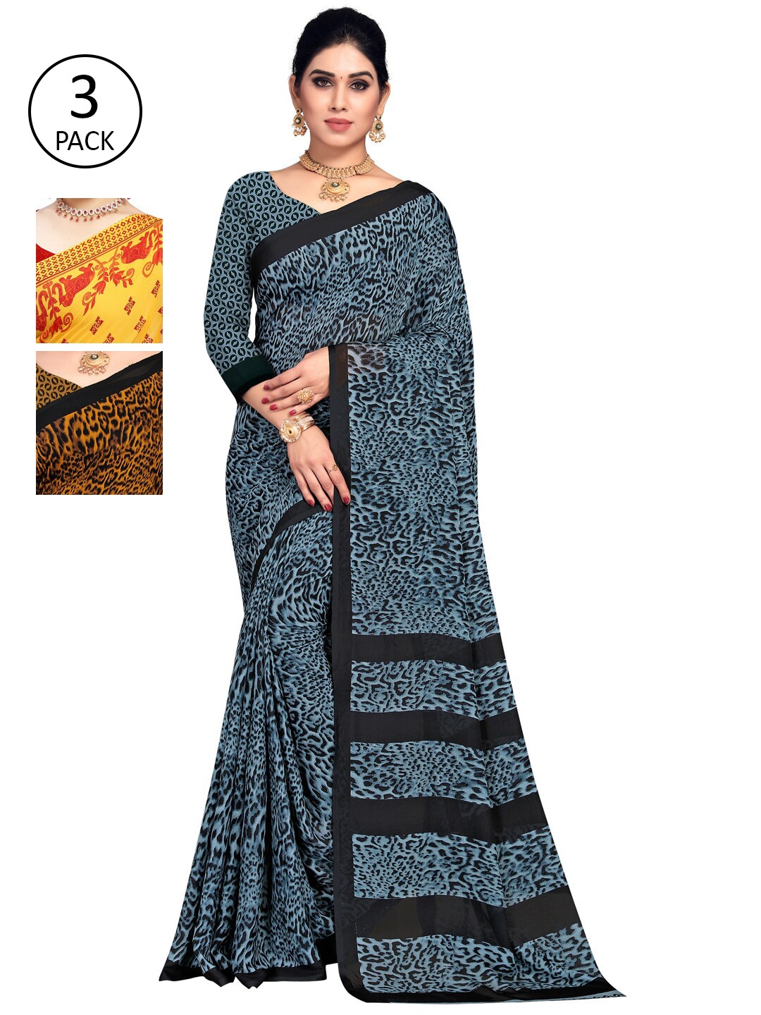 

ANAND SAREES Assorted Pack of 3 Poly Georgette Sarees