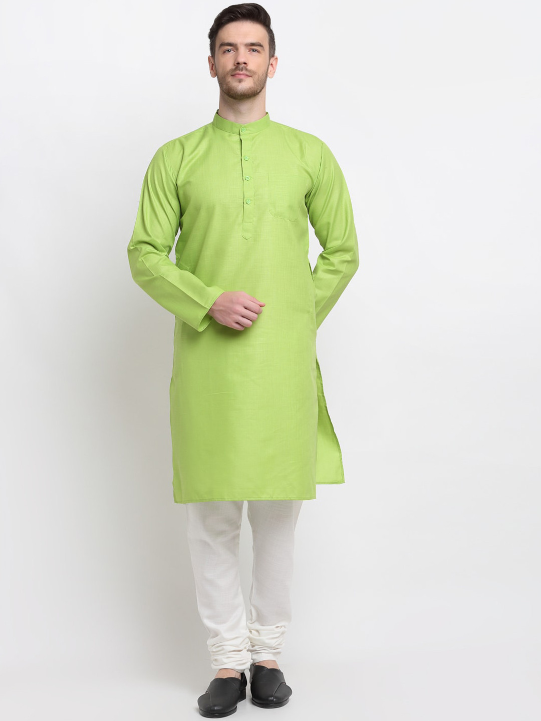 

Benstoke Men Lime Green & White Kurta With Churidar