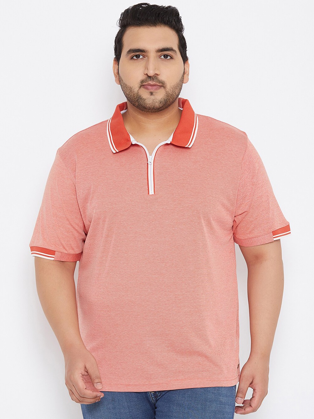 

Instafab Plus Men Pink Polo Collar T-shirt