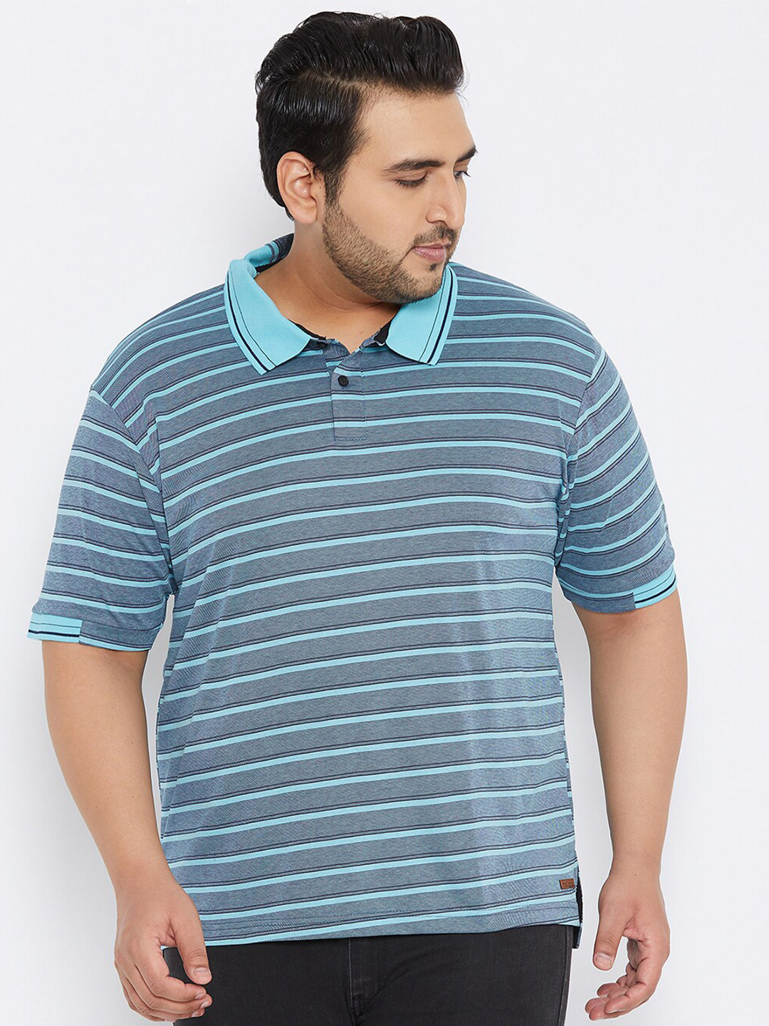 

Instafab Plus Men Blue Striped Henley Neck T-shirt