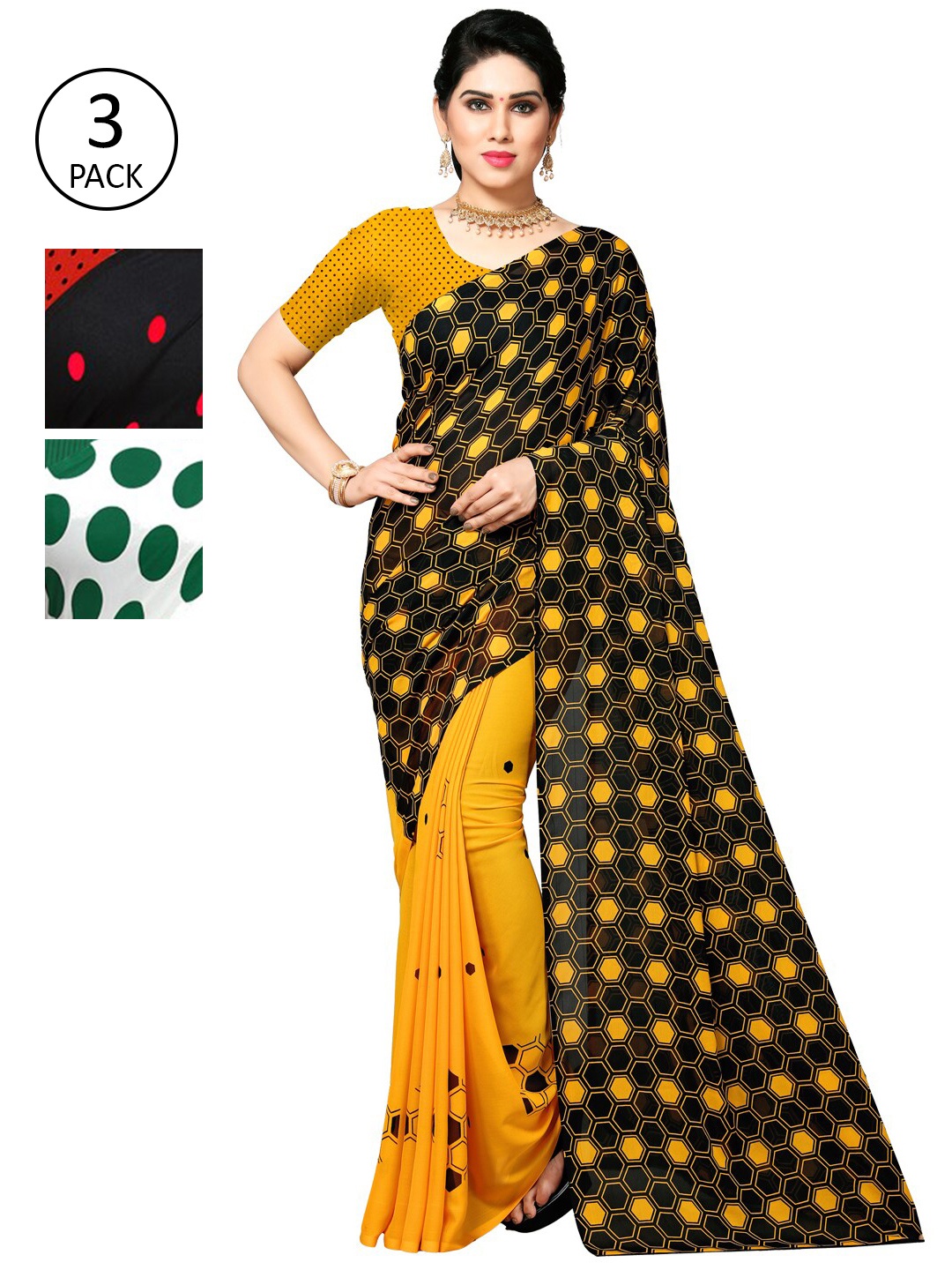 

KALINI Pack Of 3 Yellow & Blue Saree