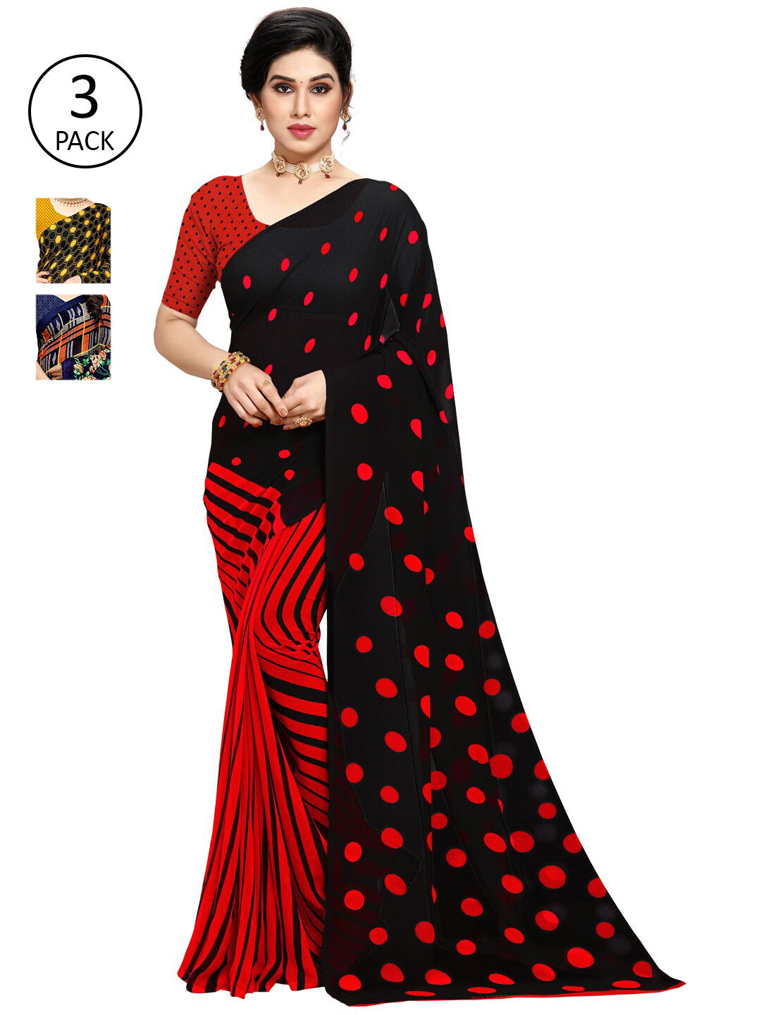 

KALINI Set of 3 Multicolor Sarees, Multi