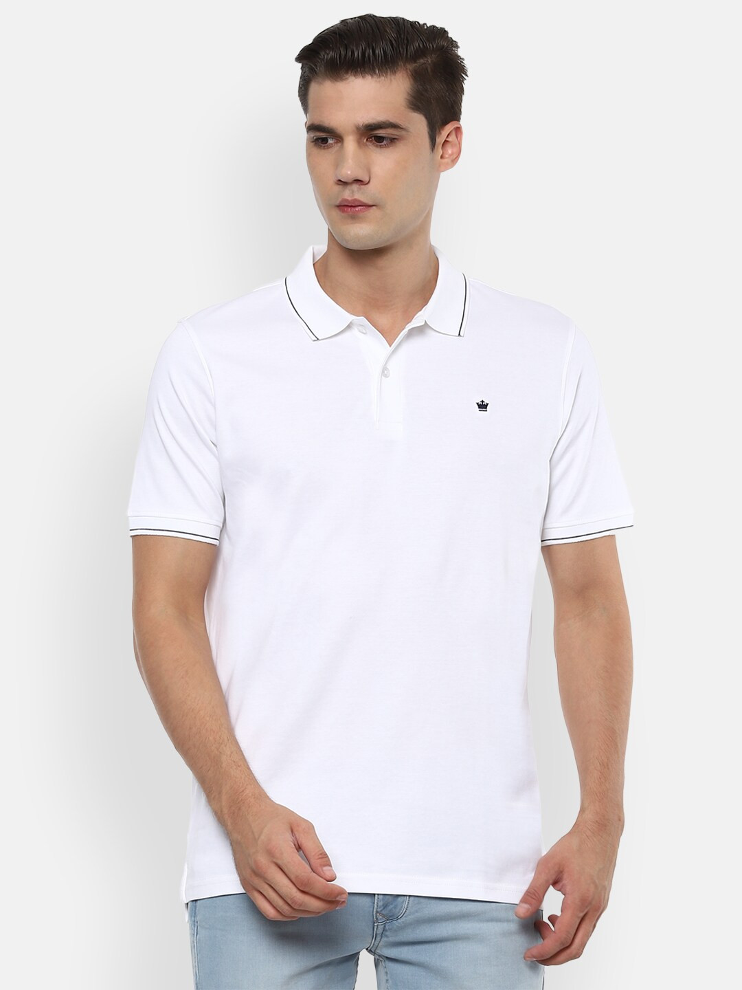 

Louis Philippe Men White Polo Collar Pure Cotton T-shirt