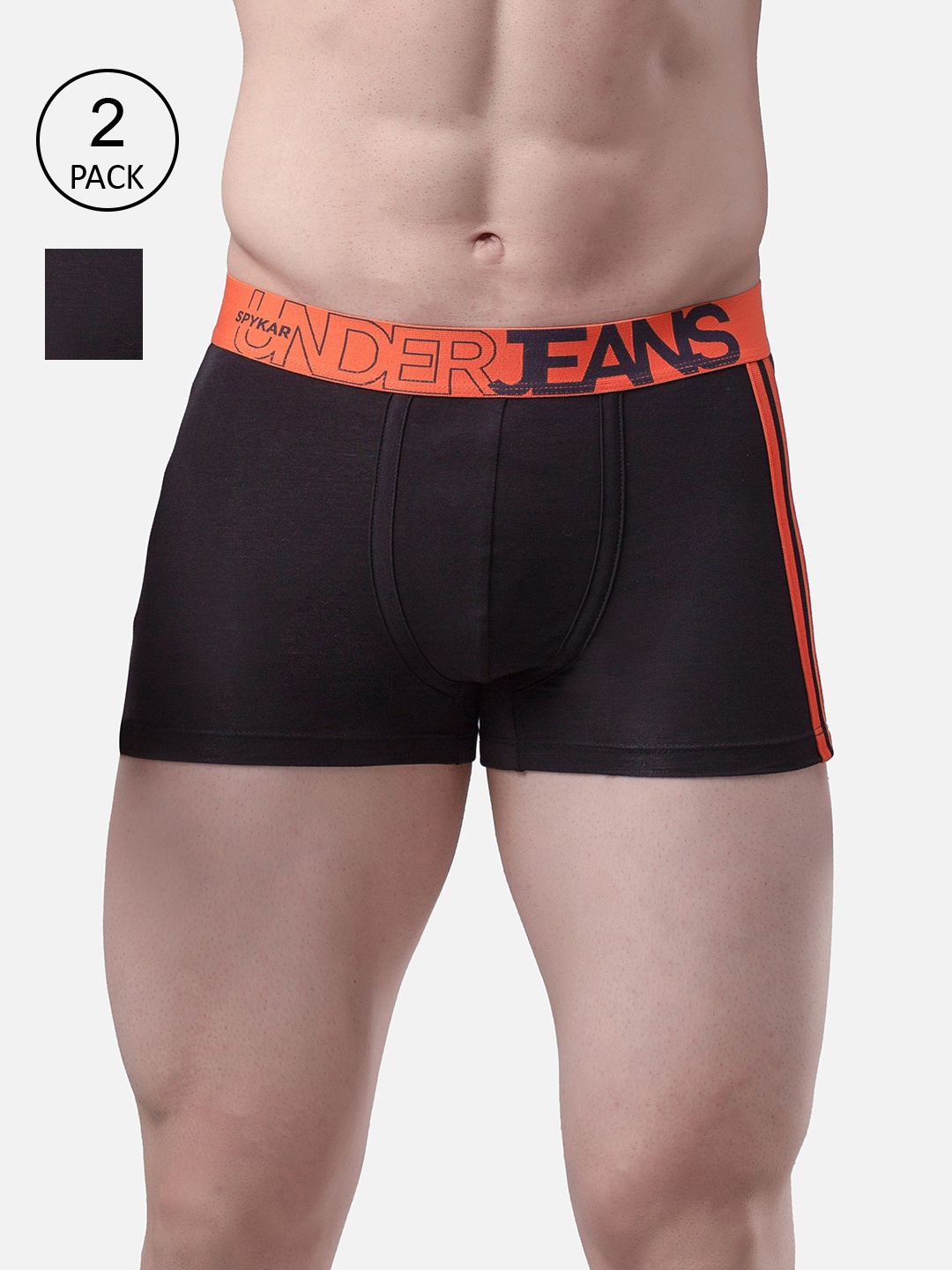 

UnderJeans by Spykar Men Pack Of 2 Black Solid Trunks UJMTRPTC012