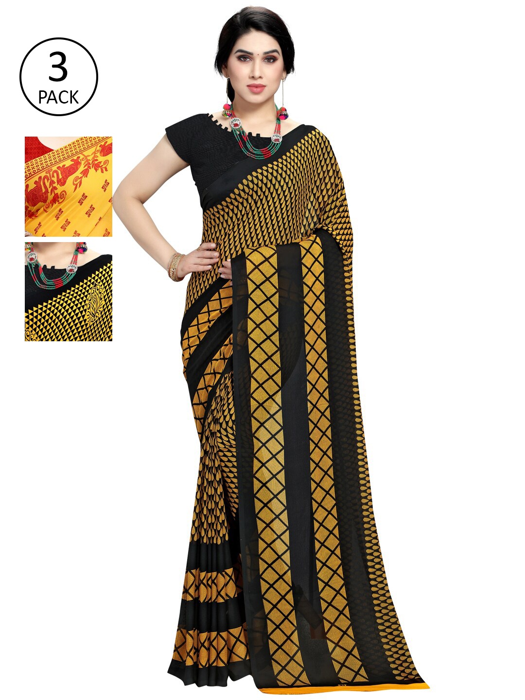 

KALINI Pack Of 3 Printed Saree, Yellow