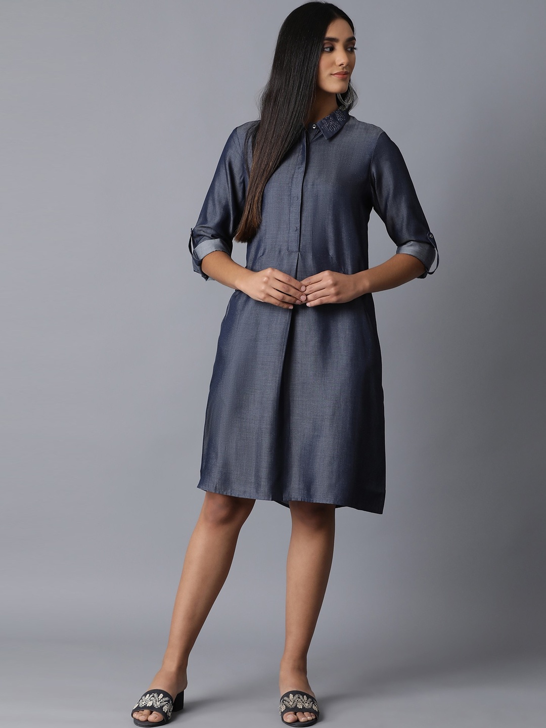 

W Women Blue Shirt Dress