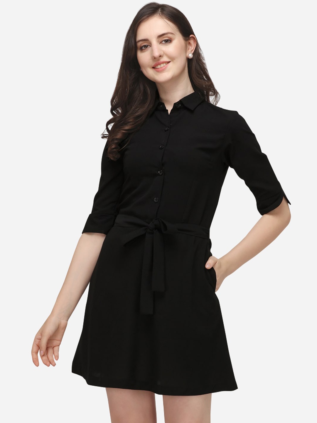 

Fbella Women Black Solid Above Knee Shirt Dress