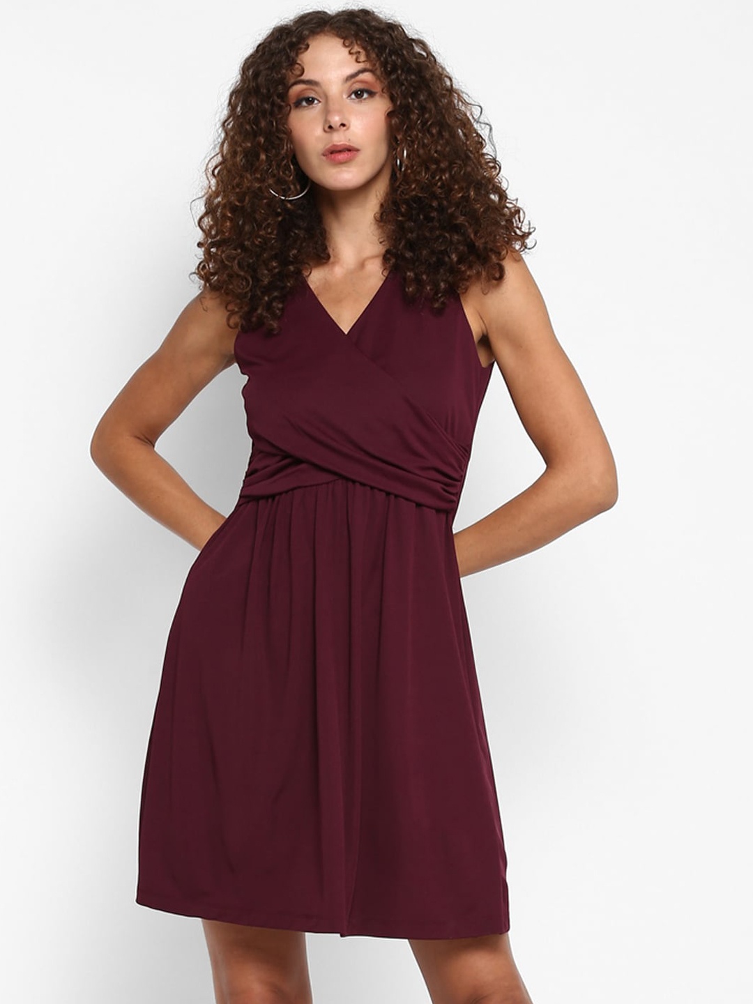 

Taurus Women Burgundy Wrap A-Line Dress