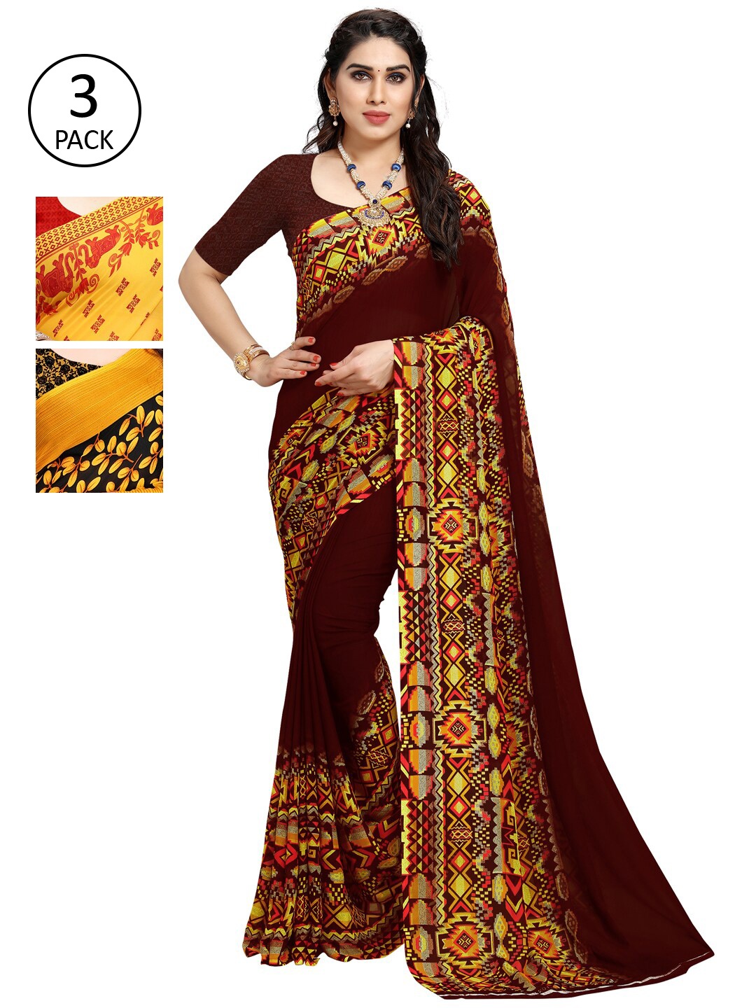 

KALINI Yellow & Red Floral Pack of 3 Saree
