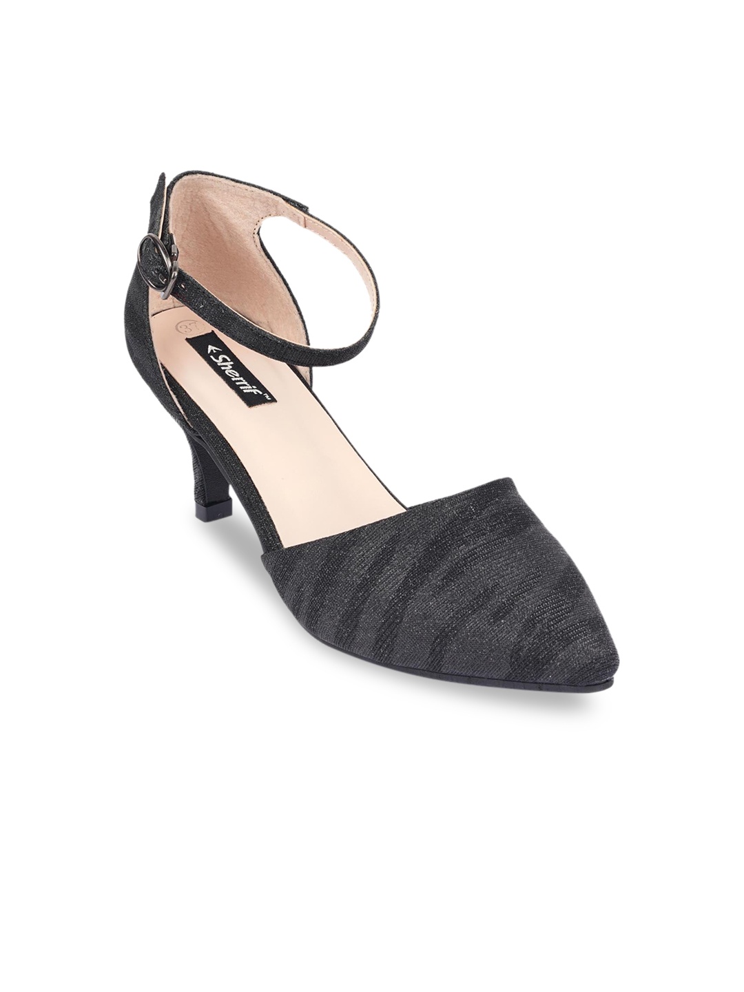 

Sherrif Shoes Black Printed Slim Heeled Pumps With Buckle