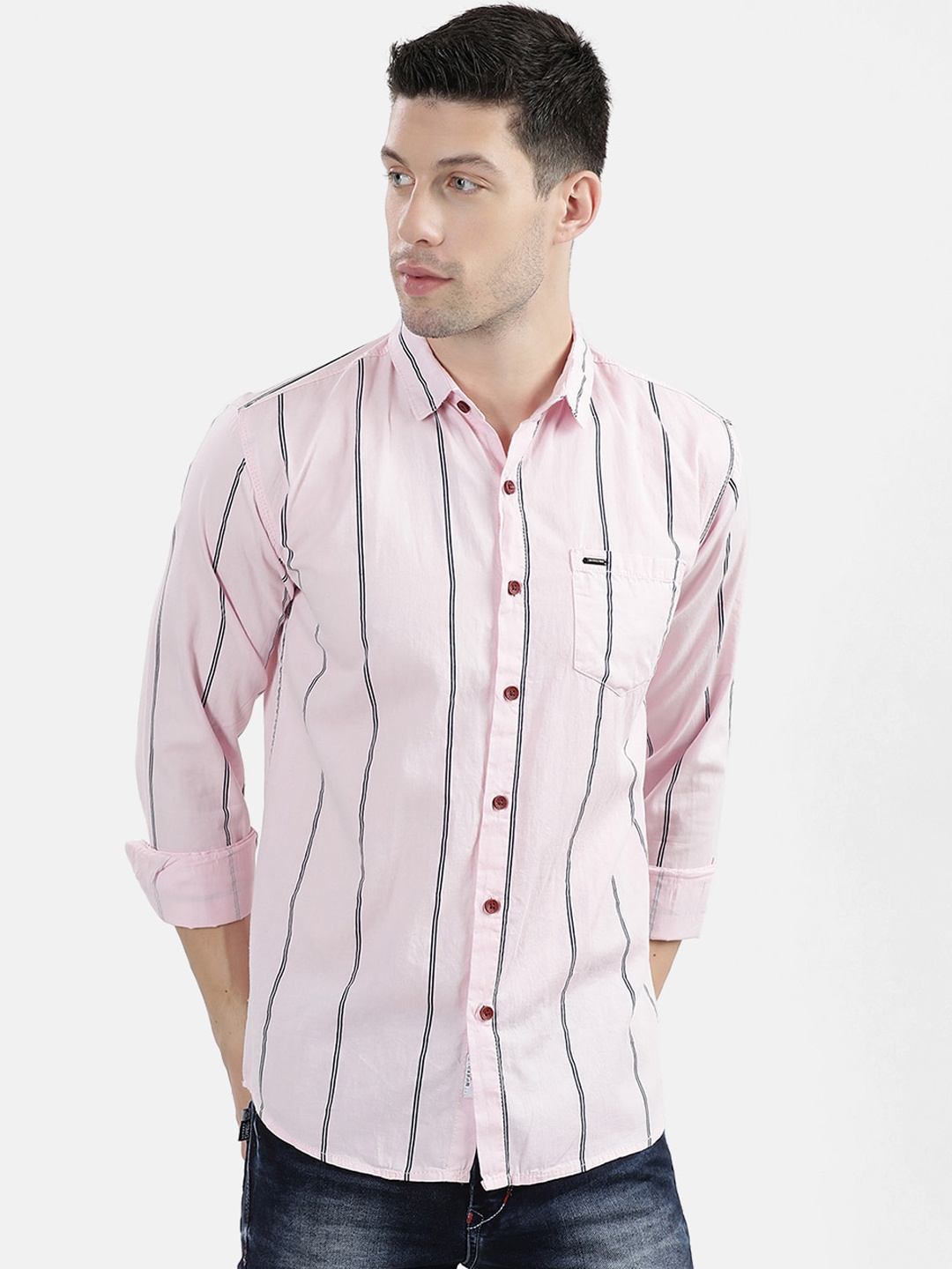 

V2 Value & Variety Men Pink Striped Pure Cotton Casual Shirt
