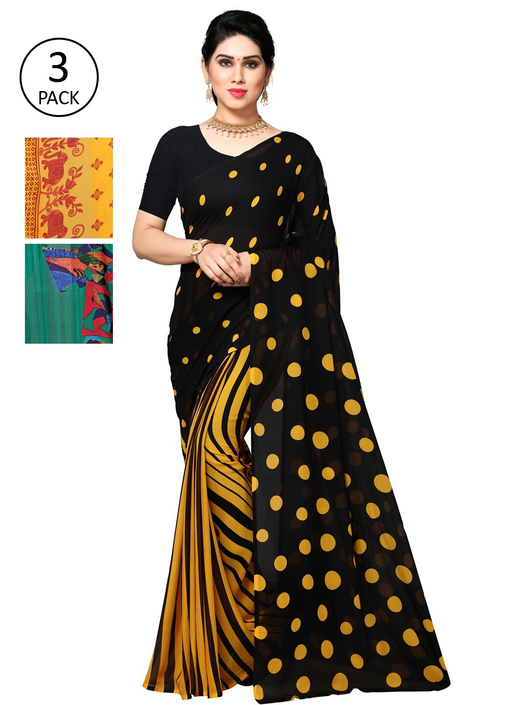 

KALINI Pack Of 3 Sarees, Yellow