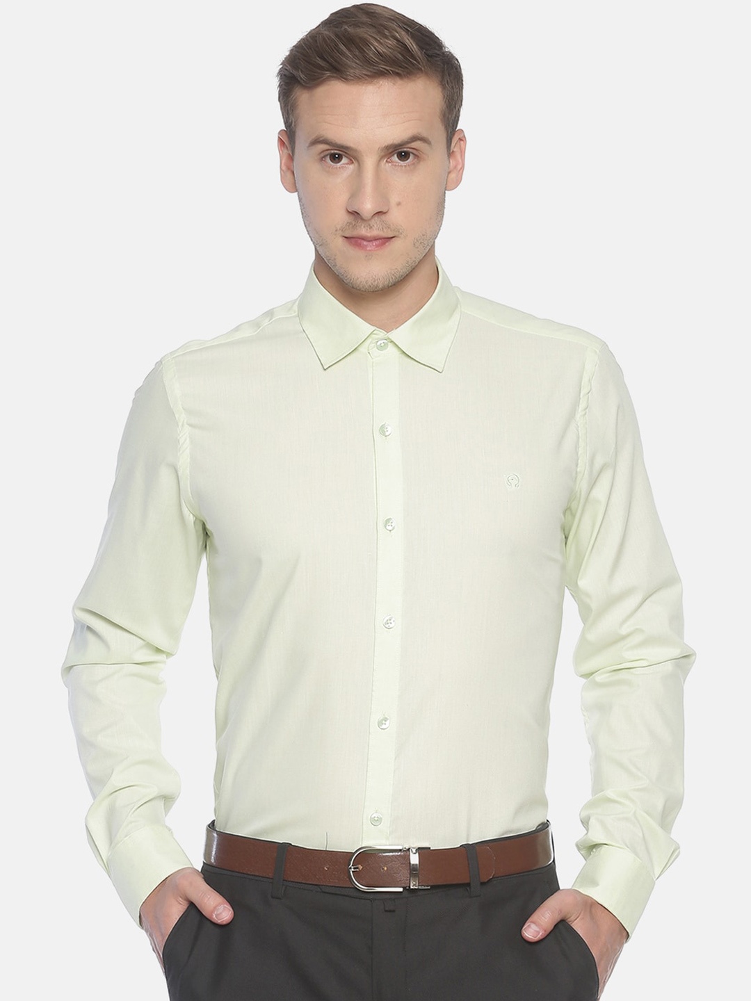 

COUPER & COLL Men Lime Green Slim Fit Pure Cotton Formal Shirt