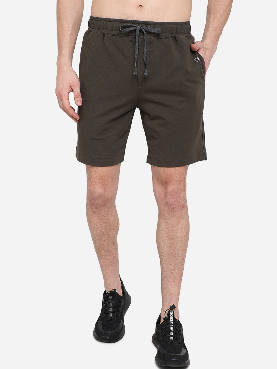 

JADE BLUE Men Olive Pure Cotton Mid Rise Regular Shorts
