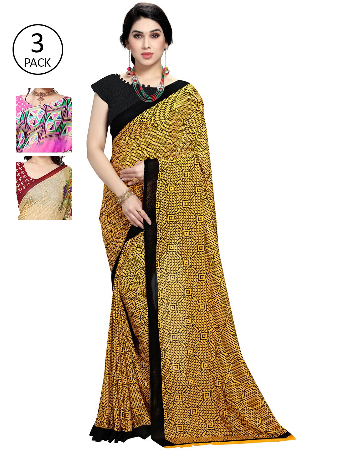 

KALINI Pack Of 3 Pink & Beige Saree