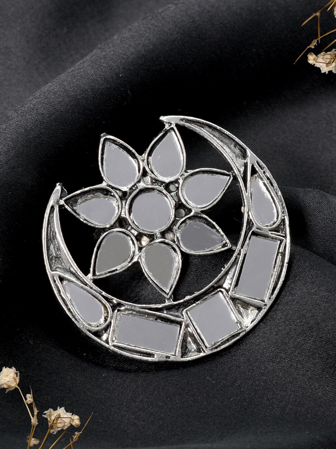 TEEJH Oxidised Silver-Toned Finger Ring