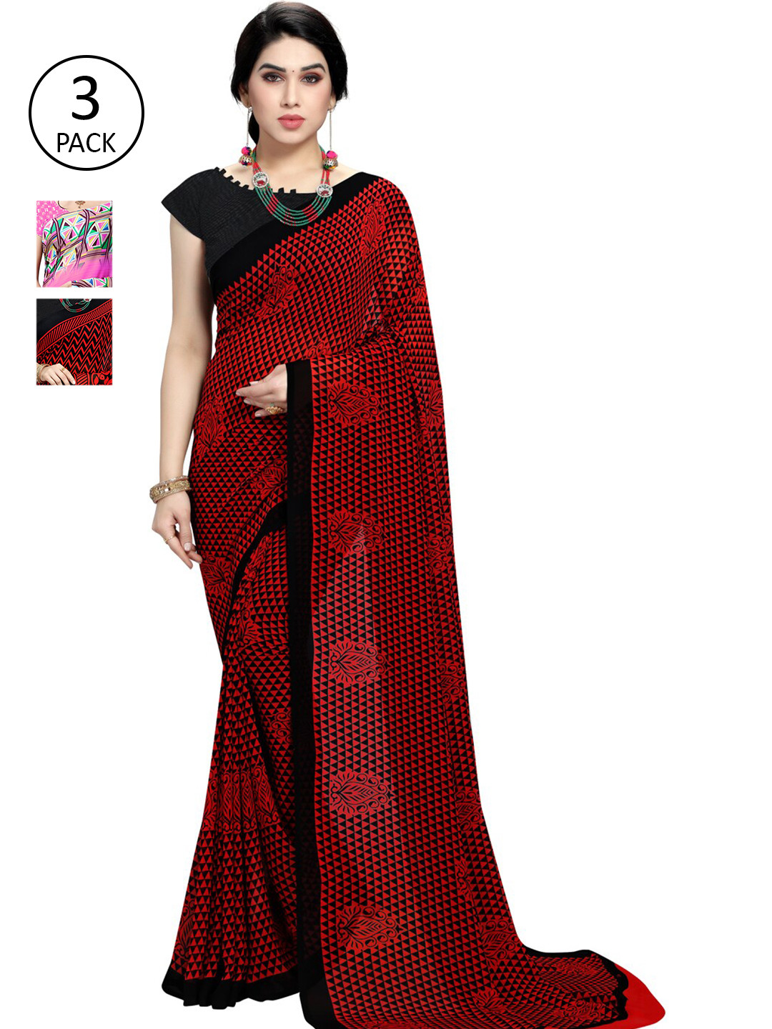 

KALINI Pack of 3 Printed Poly Georgette Saree, Multi