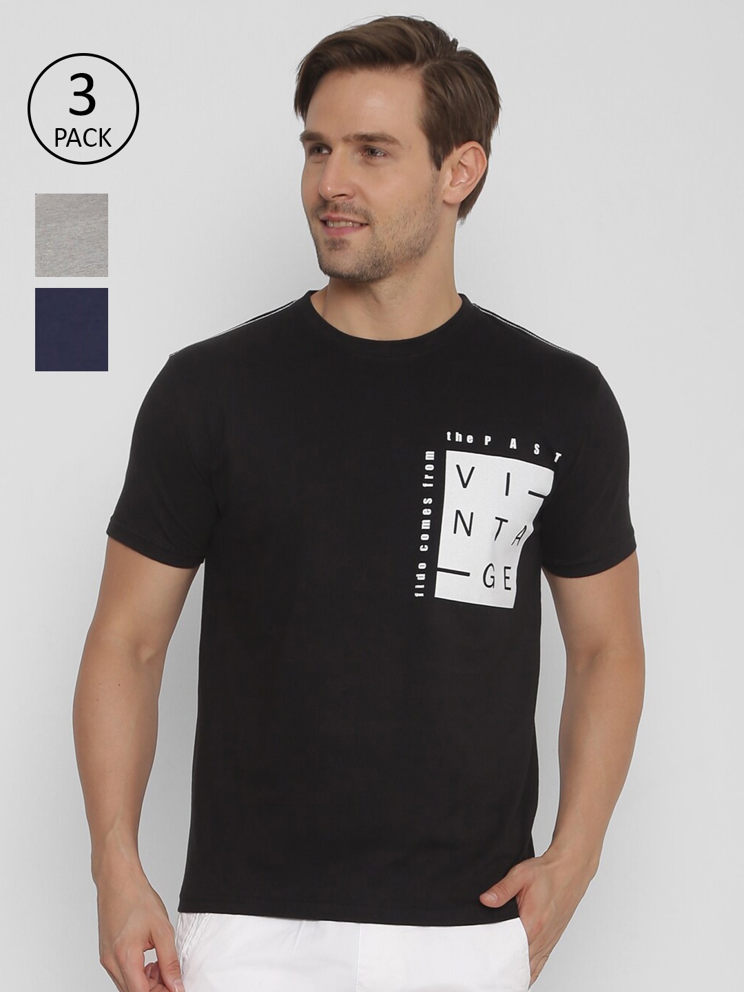 FIDO DIDO Men Black Typography 3 Slim Fit T-shirt