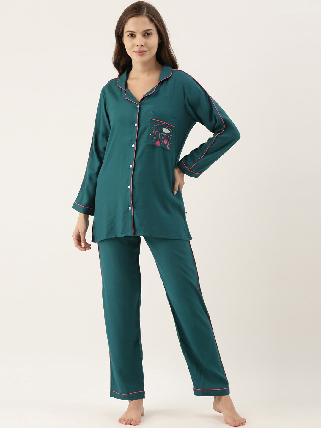 

Bannos Swagger Women Teal Blue Night Suit