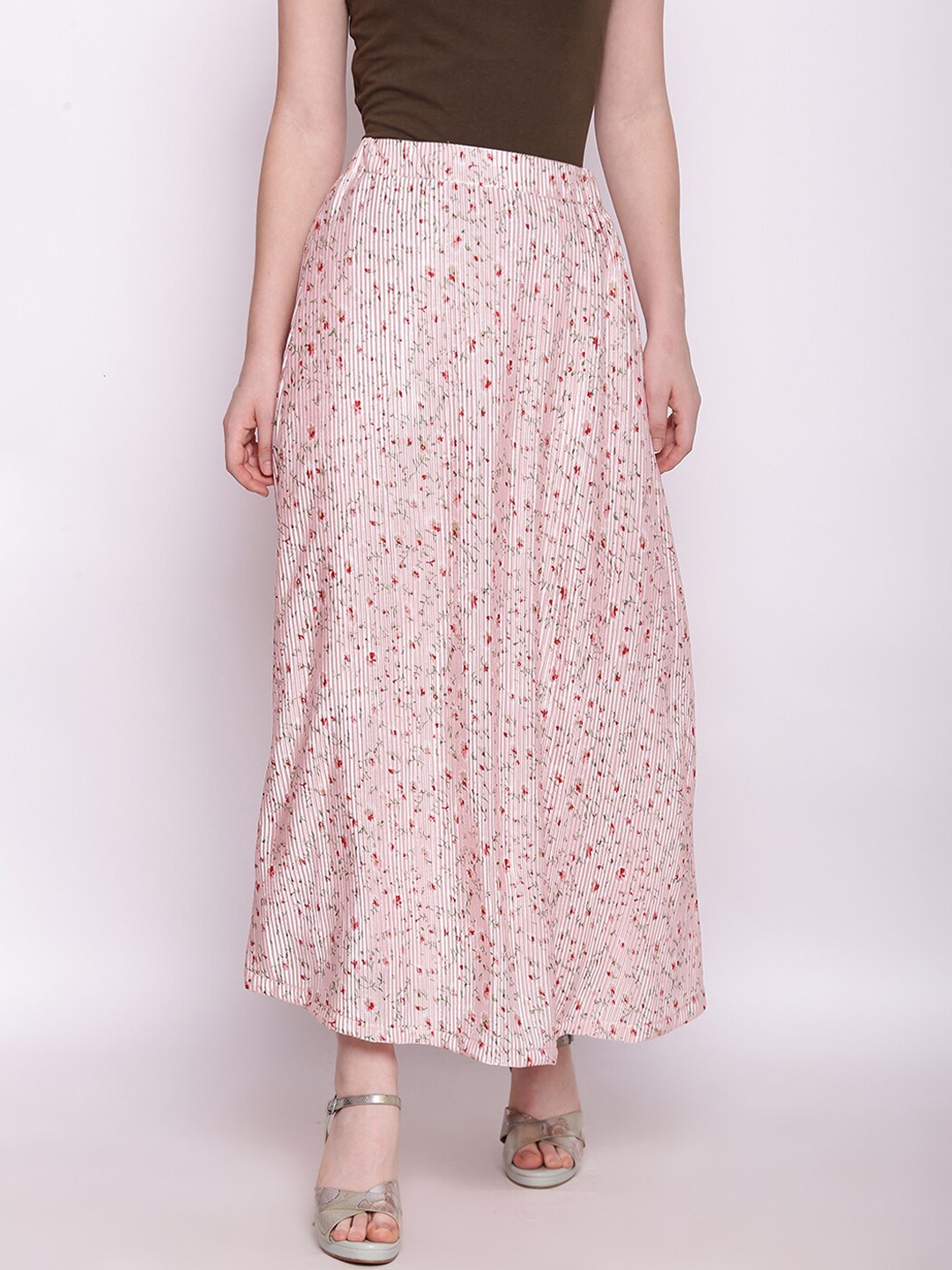 

Zink London Women Pink Floral Printed Accordion Pleated Flared Maxi Skirt