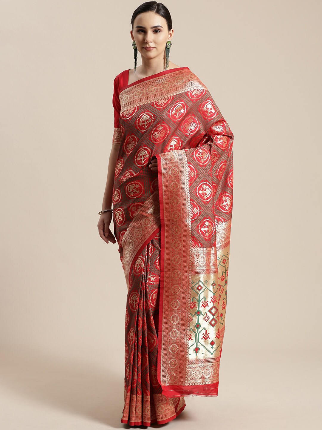 

Saree mall Red Woven Design Silk Blend Sarees