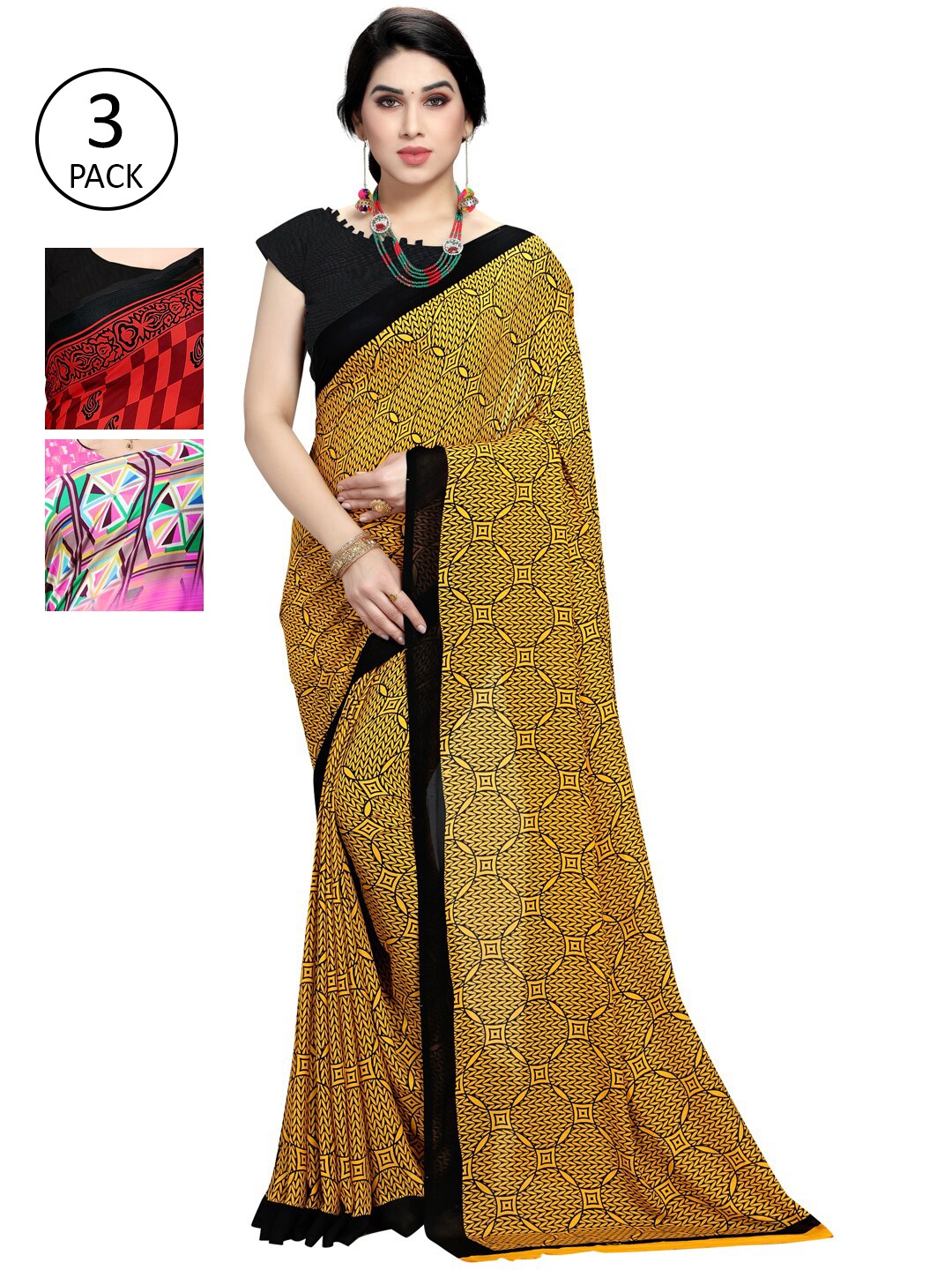 

KALINI Pack Of 3 Sarees, Pink