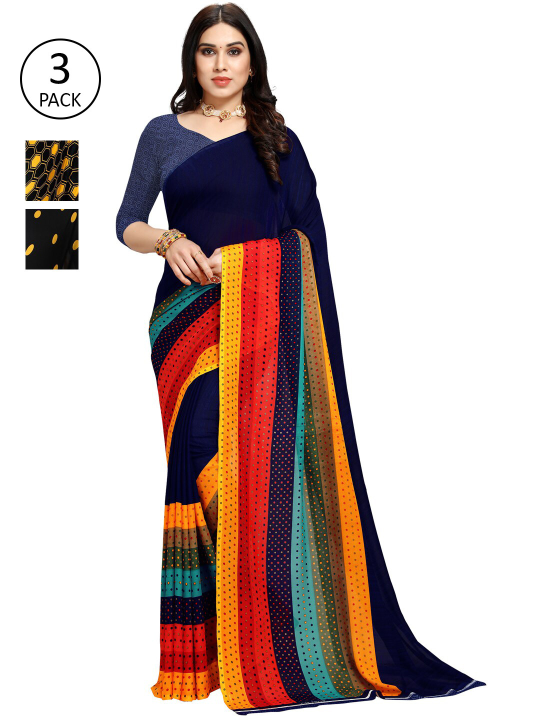 

KALINI Assorted Pack of 3 Poly Georgette Sarees