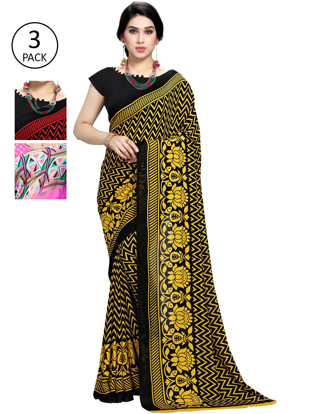 

KALINI Yellow & Red Floral Pack of 3 Saree