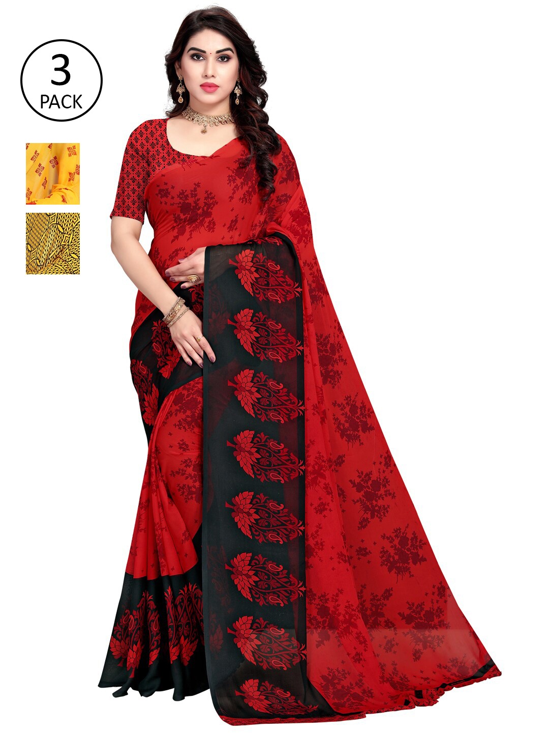 

KALINI Assorted Pack of 3 Poly Georgette Sarees
