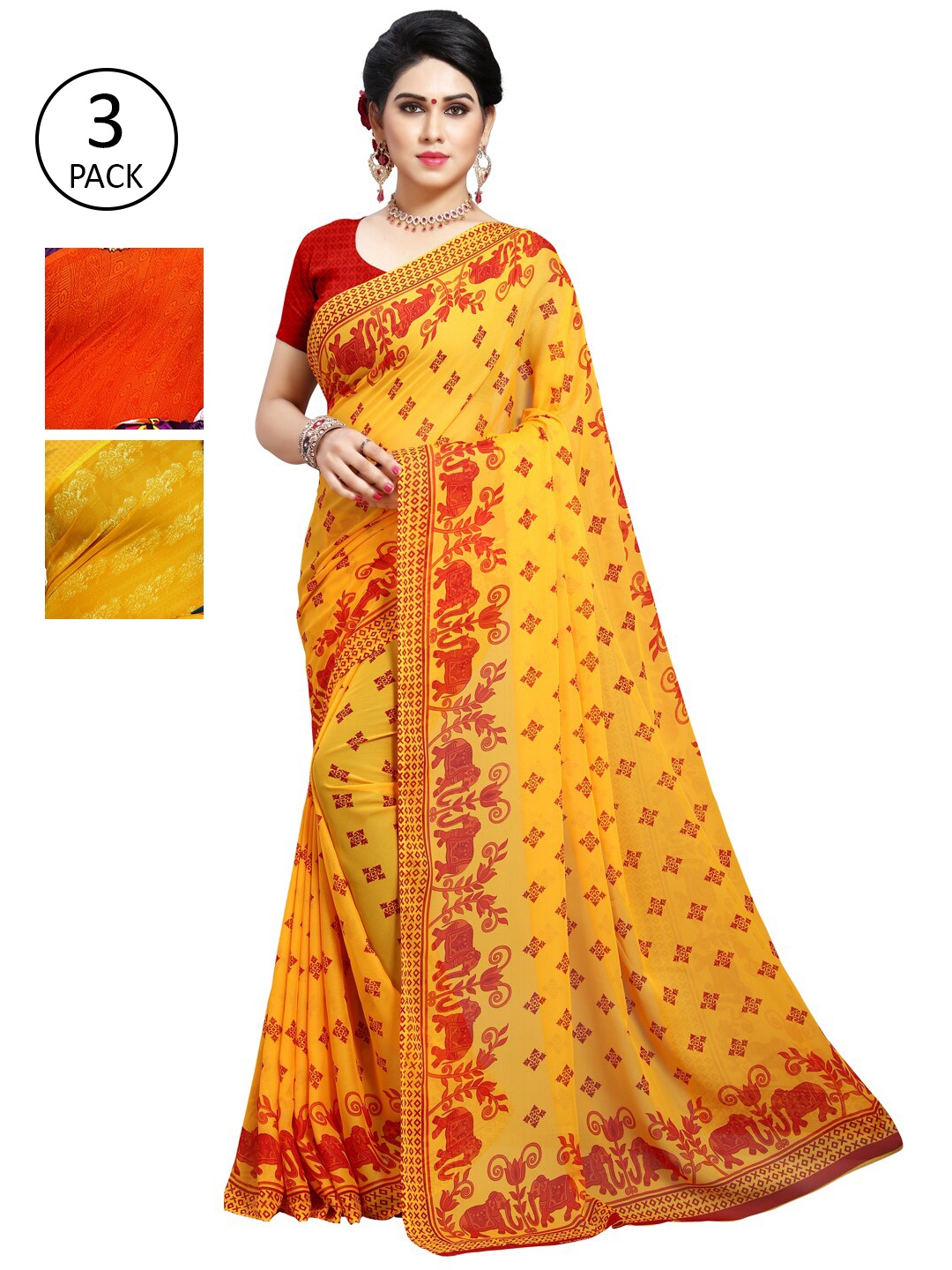 

KALINI Yellow & Purple Pack of 3 Saree
